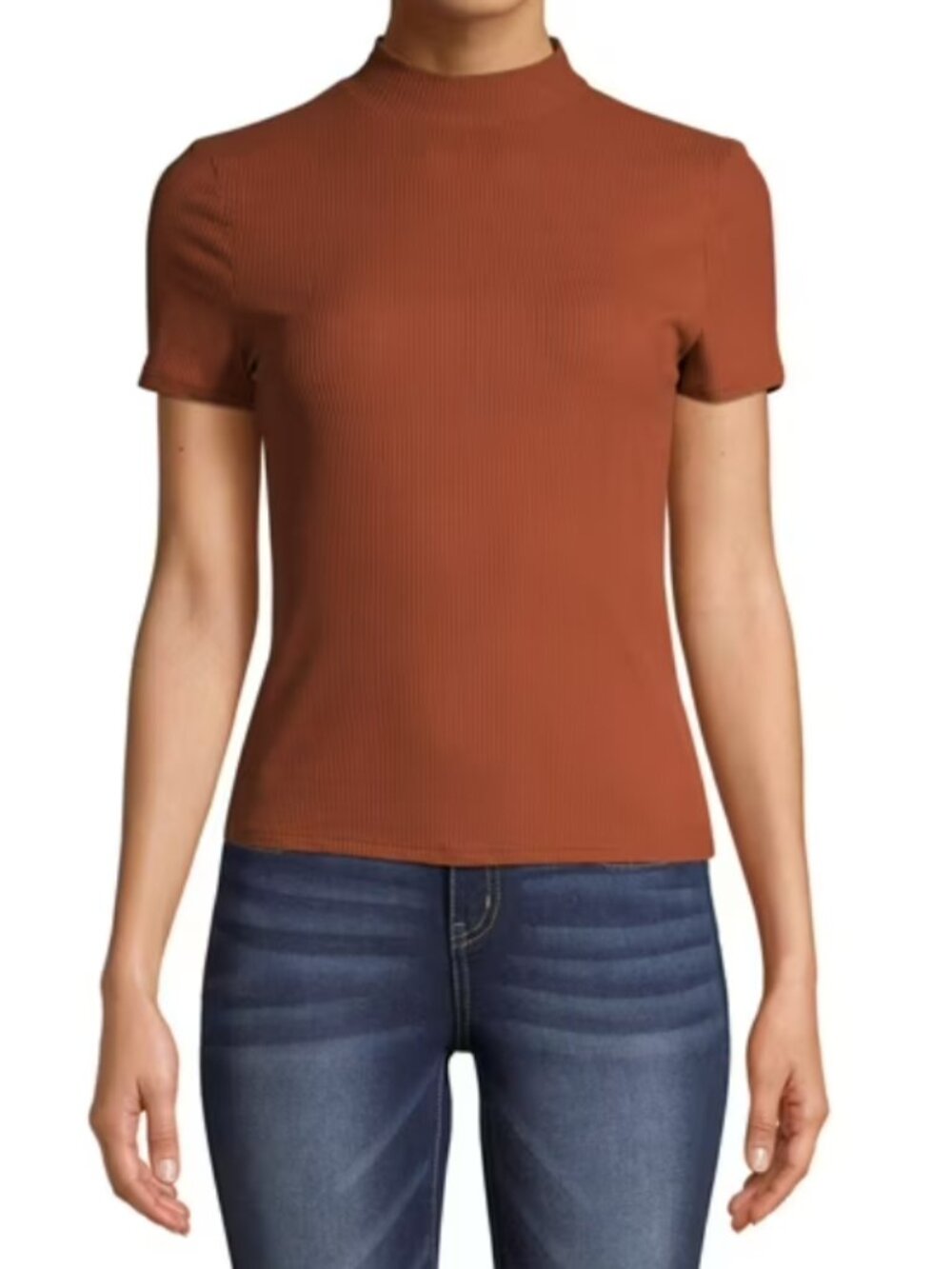 No Boundaries Burnt Orange Short Sleeve Mock Turtleneck Ribbed Tee - M